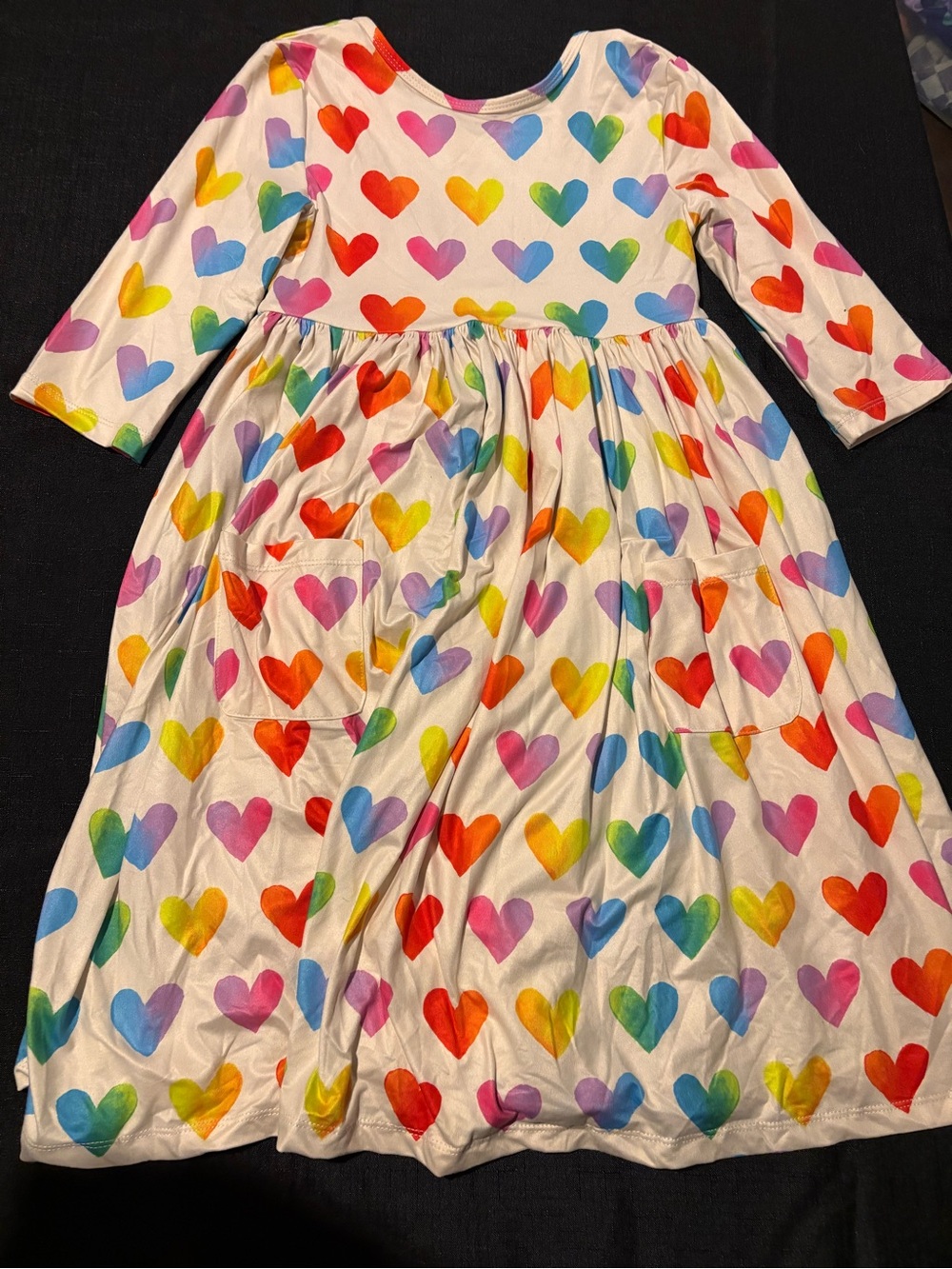 Dot Dot Smile White Dress with Rainbow Heart Print